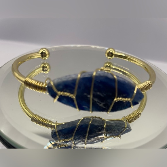 3 for $30 Natural Gold Tone Healing Stone Wire Cuff Bracelet Chakra Energy - Picture 7 of 9